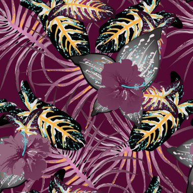 Tropik Yaprak. Modern Motif. Orman baskısı. Yaz