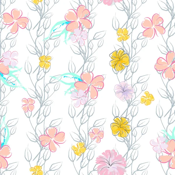 Rosa blomster Blooming Pattern. Pastel Vannfarge. – stockvektor