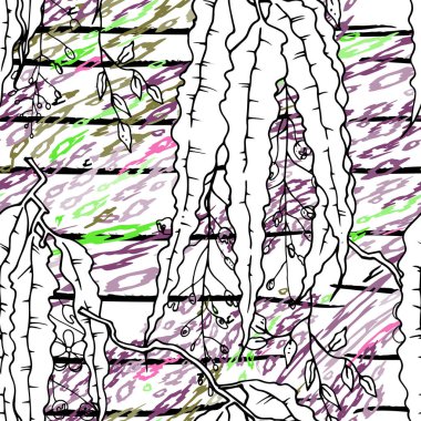 Modern Stripes Orman Motifi. Siyah Beyaz