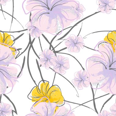 Pembe Çiçekler Çiçek Şablonu. Pastel Suluboya.