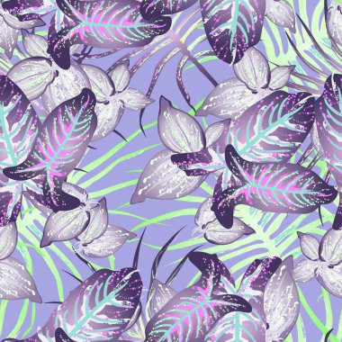 Tropik Yaprak Modern Motif. Orman baskısı. Yaprak Yazı