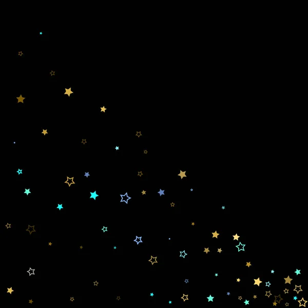 Oro, estrellas azules, piñón, confeti brillante. — Vector de stock