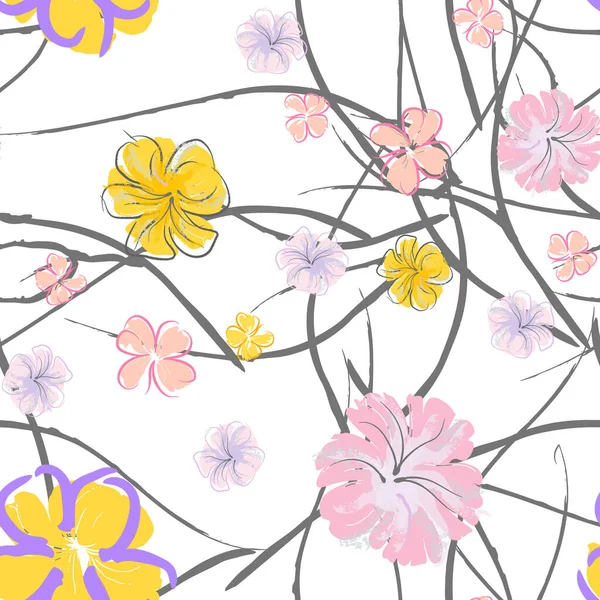 Pink Flowers Blooming Pattern Pastel Watercolor. — стоковий вектор