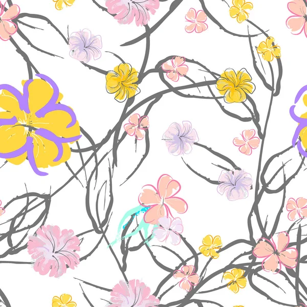 Fleurs roses motif de floraison. Aquarelle pastel. — Image vectorielle