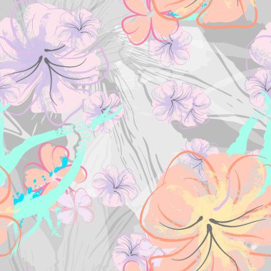 Pembe Çiçekler Çiçek Şablonu. Pastel Suluboya.