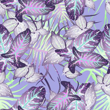 Tropik Yaprak Modern Motif. Orman baskısı. Yaprak Yazı