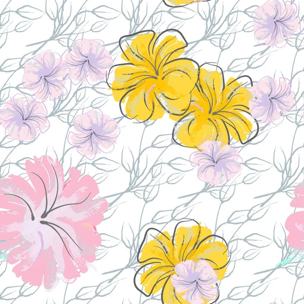 Pink Flowers Blooming Pattern Pastel Watercolor. — стоковий вектор