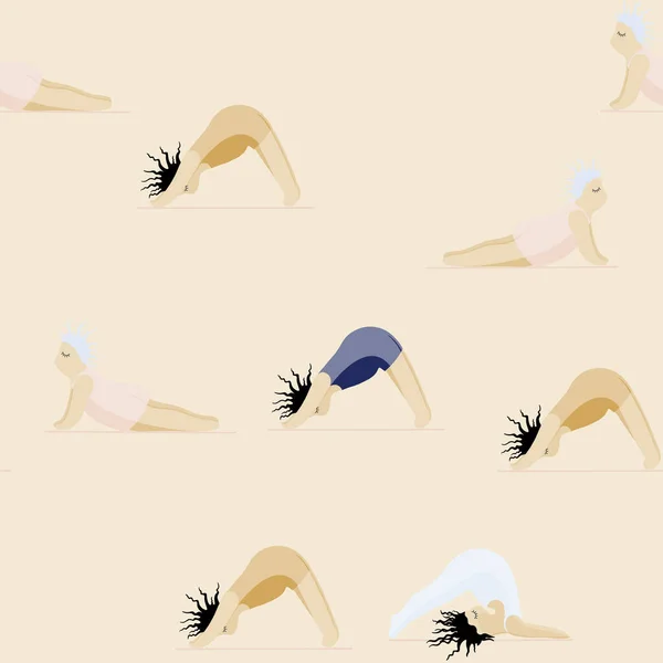 Meisjes die yoga doen. Naadloze Patroon Vrouw Pose Yoga — Stockvector