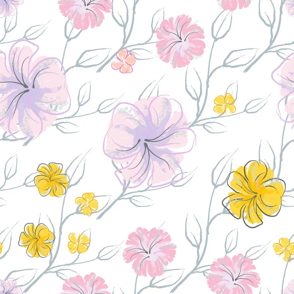 Pink Flowers Blooming Pattern Pastel Watercolor. — стоковий вектор