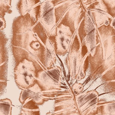 Tropik Yaprak. Bej Modern Motif. Orman Yazdırma