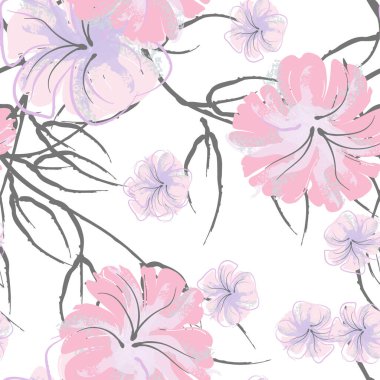 Pembe Çiçekler Çiçek Şablonu. Pastel Suluboya.