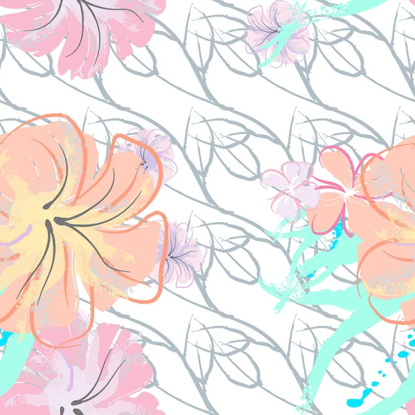 Pembe Çiçekler Çiçek Şablonu. Pastel Suluboya.