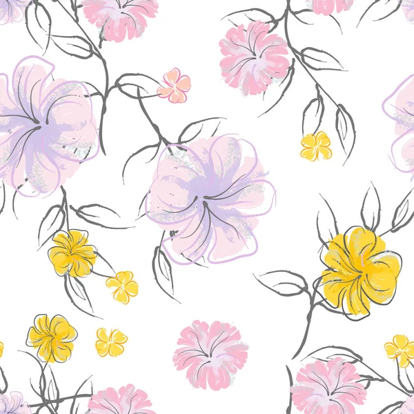Roze bloemen Bloeiende patroon. Pastel aquarel. — Stockvector