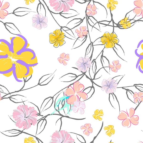 Rosa Blumen Blütenmuster. Pastell-Aquarell. — Stockvektor
