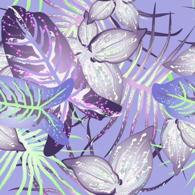 Tropik Yaprak Modern Motif. Orman baskısı. Yaprak Yazı