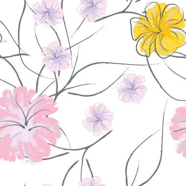 Pembe Çiçekler Çiçek Şablonu. Pastel Suluboya.