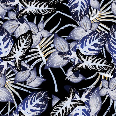 Tropik Yaprak Modern Motif. Orman baskısı. Yaprak Yazı