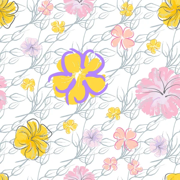 Ροζ λουλούδια ανθισμένα μοτίβο. Υδατογραφία παστέλ. — Διανυσματικό Αρχείο
