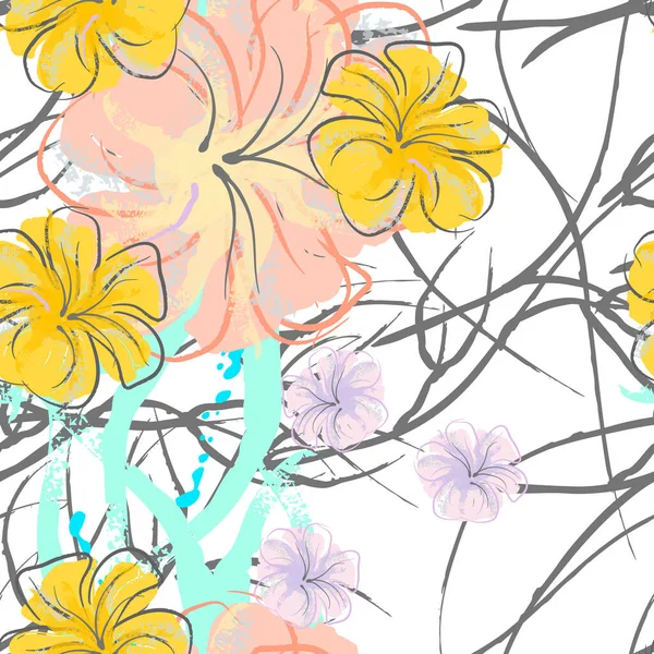 Fleurs roses motif de floraison. Aquarelle pastel. — Image vectorielle