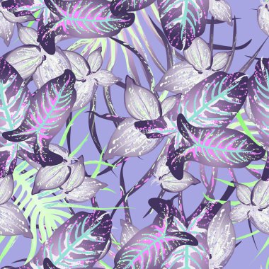 Tropik Yaprak Modern Motif. Orman baskısı. Yaprak Yazı