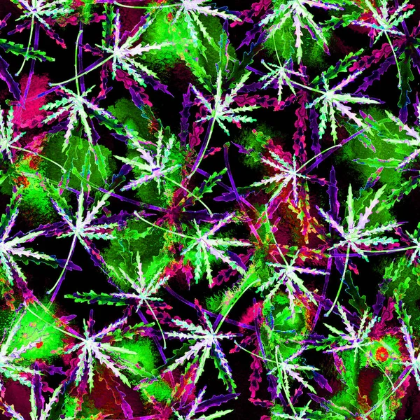 Cannabis lämnar sömlöst akvarellmönster — Stockfoto