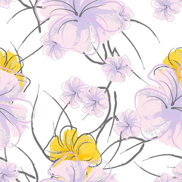 Pink Flowers Blooming Pattern Pastel Watercolor. — стоковий вектор