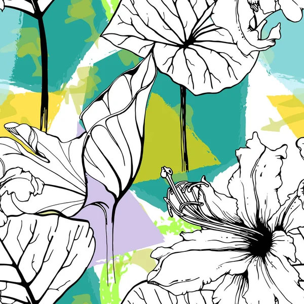 Floral Geometric Print Tropischer Jungle Leaf Pinsel — Stockvektor