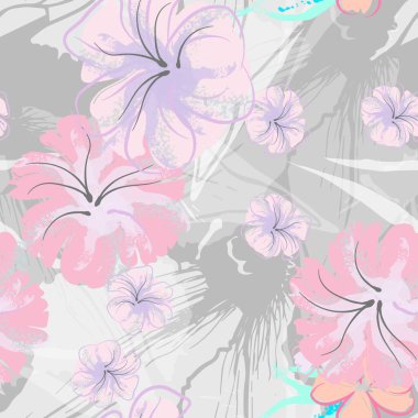 Pembe Çiçekler Çiçek Şablonu. Pastel Suluboya.