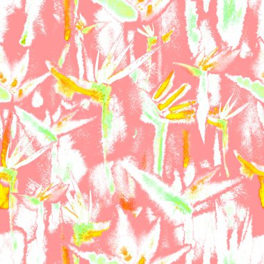 Tropikal ormansız desensiz baskılı sulu boya sonsuz boya tekrar tekrar çiçek pasteli.