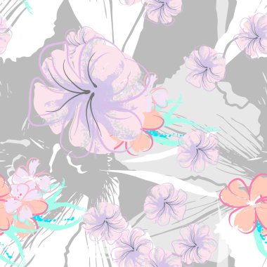 Pembe Çiçekler Çiçek Şablonu. Pastel Suluboya.