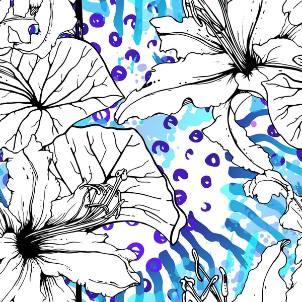 Černobílý květinový vzor. Moderní akvarel — Stockový vektor
