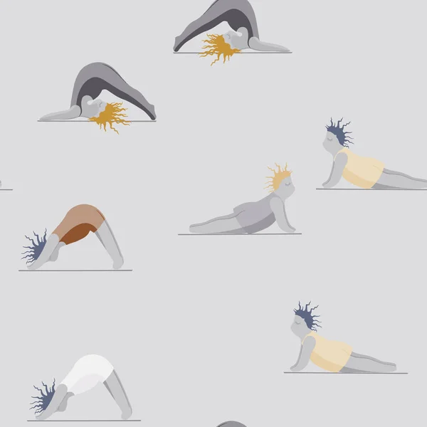 Les filles font du yoga. Modèle sans couture femme Pose Yoga — Image vectorielle