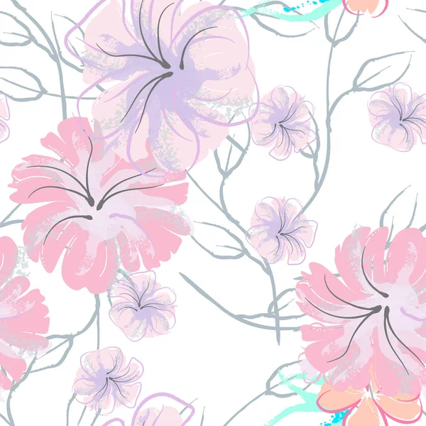 Roze bloemen Bloeiende patroon. Pastel aquarel. — Stockvector