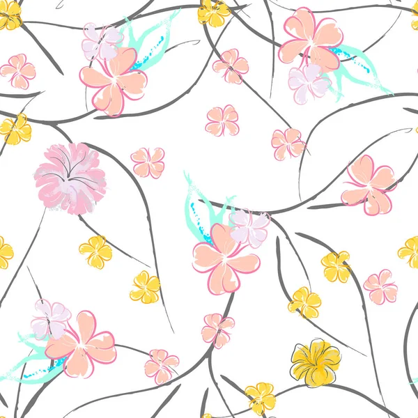 Flores rosadas patrón de floración. Acuarela Pastel. — Archivo Imágenes Vectoriales