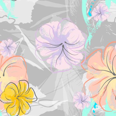 Pembe Çiçekler Çiçek Şablonu. Pastel Suluboya.