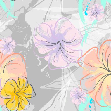 Pembe Çiçekler Çiçek Şablonu. Pastel Suluboya.