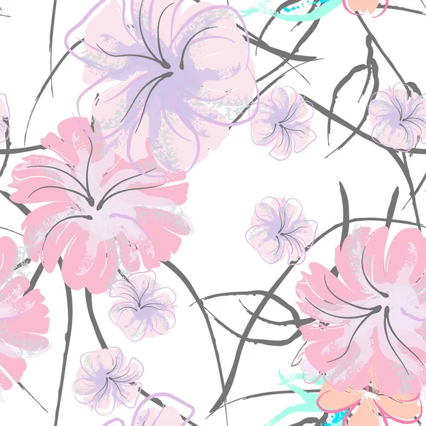 Fleurs roses motif de floraison. Aquarelle pastel. — Image vectorielle