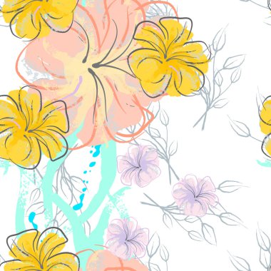 Pembe Çiçekler Çiçek Şablonu. Pastel Suluboya.