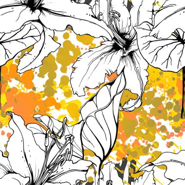 Çiçekli Siyah Beyaz Şablon. Modern Suluboya