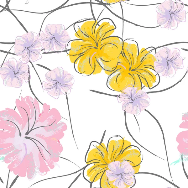 Pink Flowers Blooming Pattern Pastel Watercolor. — стоковий вектор