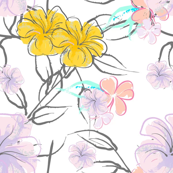 Fleurs roses motif de floraison. Aquarelle pastel. — Image vectorielle