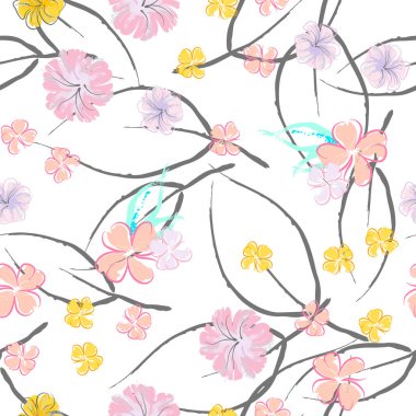 Pembe Çiçekler Çiçek Şablonu. Pastel Suluboya.