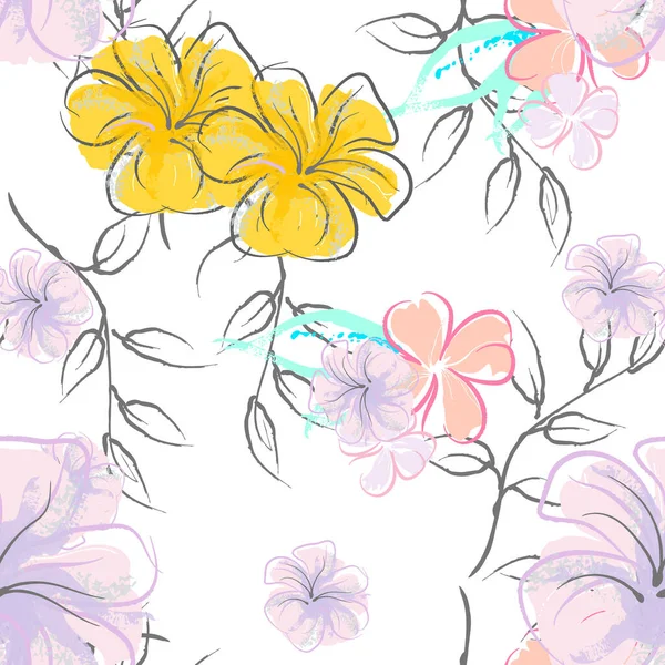 Roze bloemen Bloeiende patroon. Pastel aquarel. — Stockvector