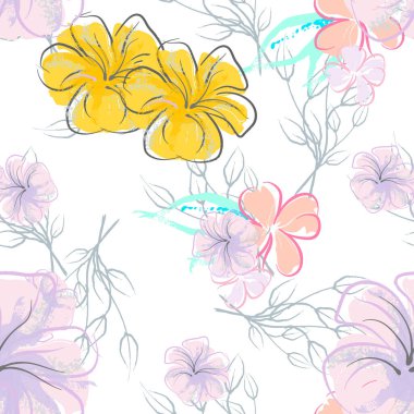 Pembe Çiçekler Çiçek Şablonu. Pastel Suluboya.