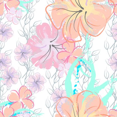 Pembe Çiçekler Çiçek Şablonu. Pastel Suluboya.