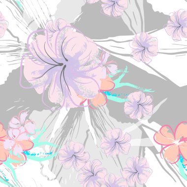 Pembe Çiçekler Çiçek Şablonu. Pastel Suluboya.