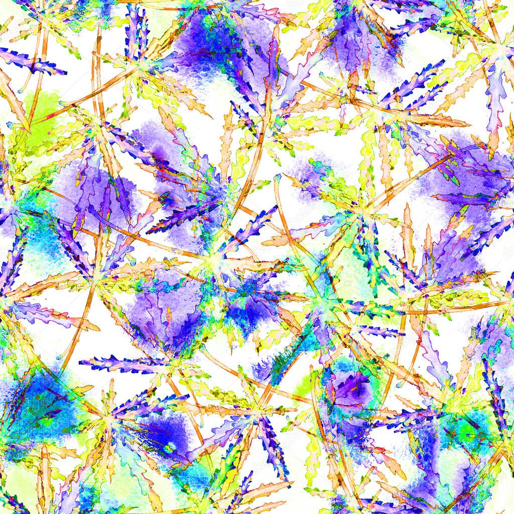 Cannabis leaves seamless Watercolor pattern