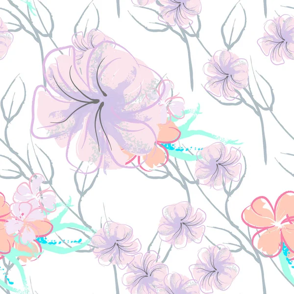 Pink Flowers Blooming Pattern Pastel Watercolor. — стоковий вектор