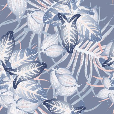 Tropik Yaprak Modern Motif. Orman baskısı. Yaprak Yazı