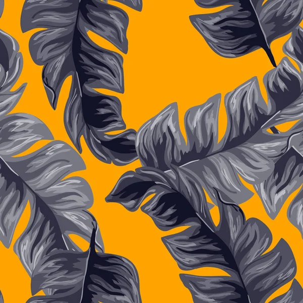 Рисунок Тюленей Листьями Банана Индиго Синем Фоне Цветочный Фон Экзотическими — стоковый вектор